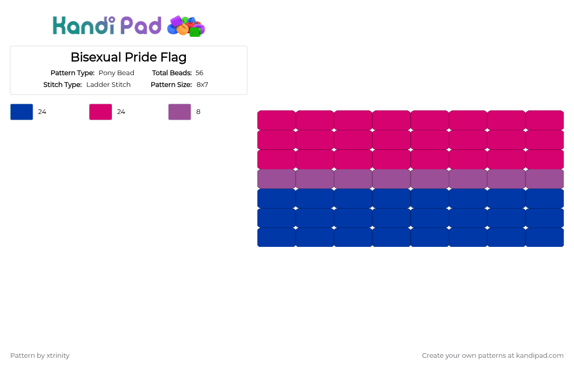Bisexual Pride Flag - Pony Bead Pattern by xtrinity on Kandi Pad - blue,pink,bi