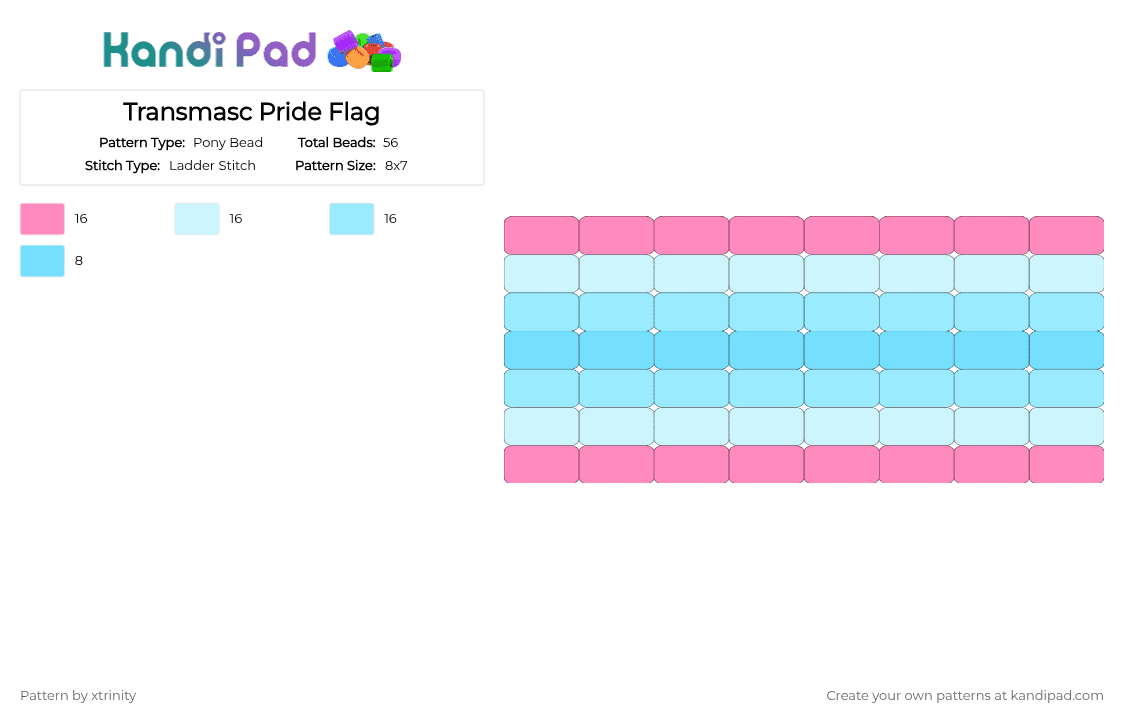 Transmasc Pride Flag - Pony Bead Pattern by xtrinity on Kandi Pad - pink,light blue,trans,transmasc