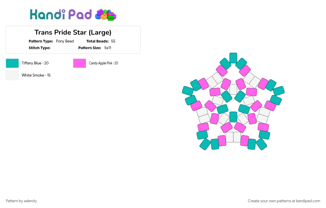 Trans Pride Star (Large) - Pony Bead Pattern by selenity on Kandi Pad - pink, pride, pride star, star, teal, trans