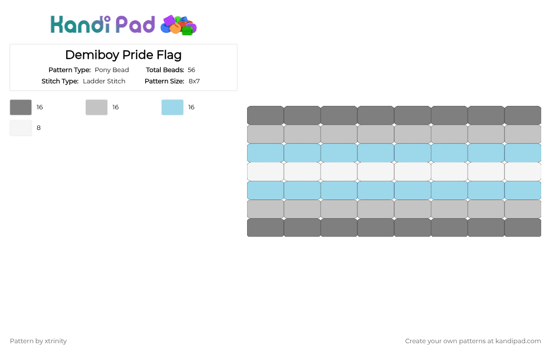 Demiboy Pride Flag - Pony Bead Pattern by xtrinity on Kandi Pad - gray,beige,light blue,demiboy
