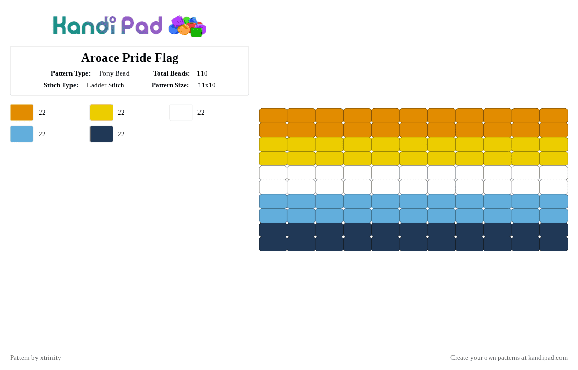 Aroace Pride Flag - Pony Bead Pattern by xtrinity on Kandi Pad - orange,yellow,light blue,blue,aroace