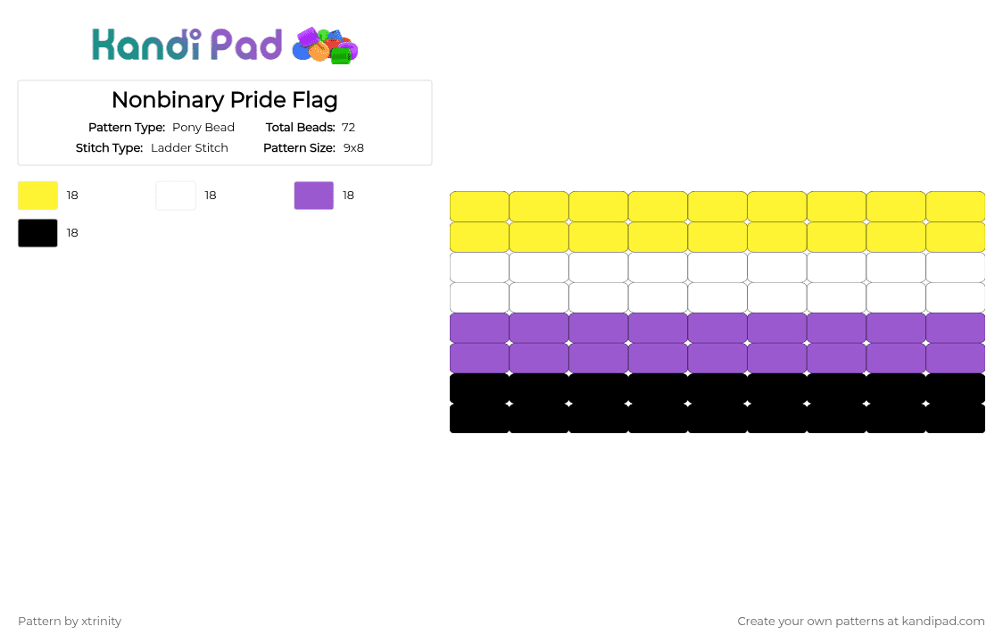 Nonbinary Pride Flag - Pony Bead Pattern by xtrinity on Kandi Pad - yellow,purple,nonbinary