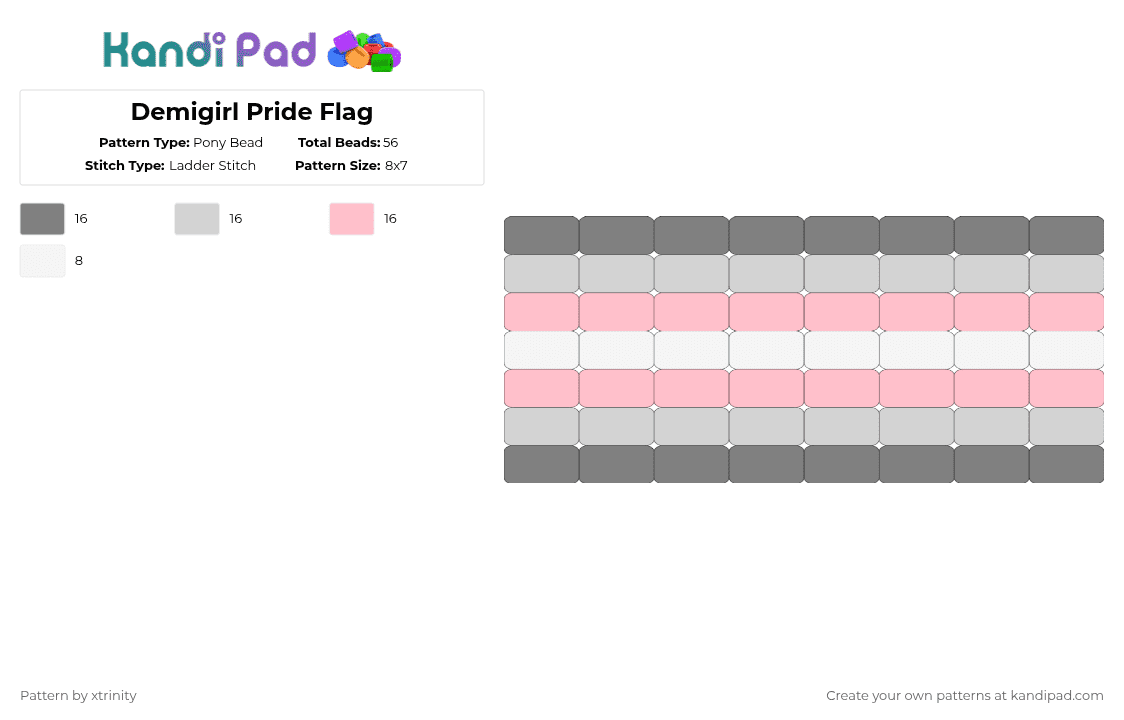 Demigirl Pride Flag - Pony Bead Pattern by xtrinity on Kandi Pad - gray,pink,pride,lgbtq,demigirl