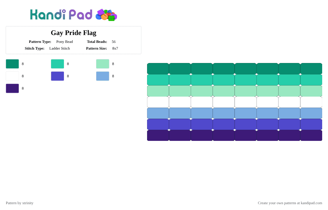 Gay Pride Flag - Pony Bead Pattern by xtrinity on Kandi Pad - teal,purple,gay