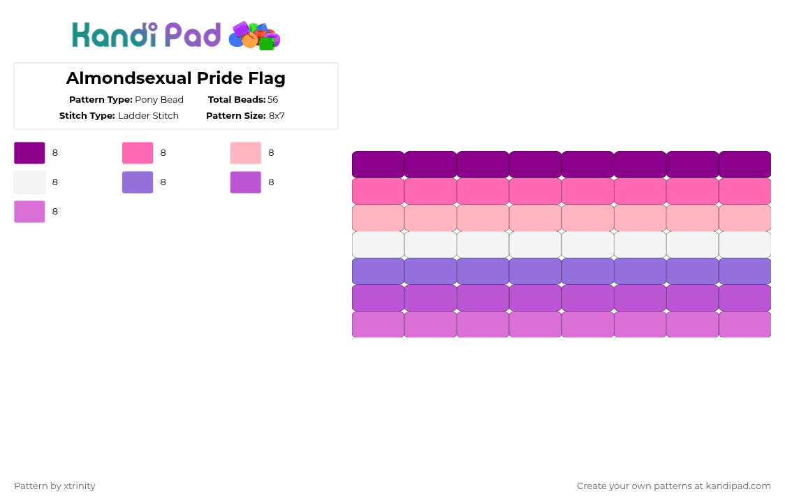 Almondsexual Pride Flag - Pony Bead Pattern by xtrinity on Kandi Pad - pink,pride,lgbtq,almondsexual