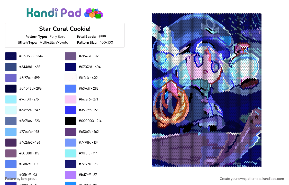 Star Coral Cookie! - Pony Bead Pattern by iamsprout on Kandi Pad - blue, cotdstarfish, light blue, pink, purple
