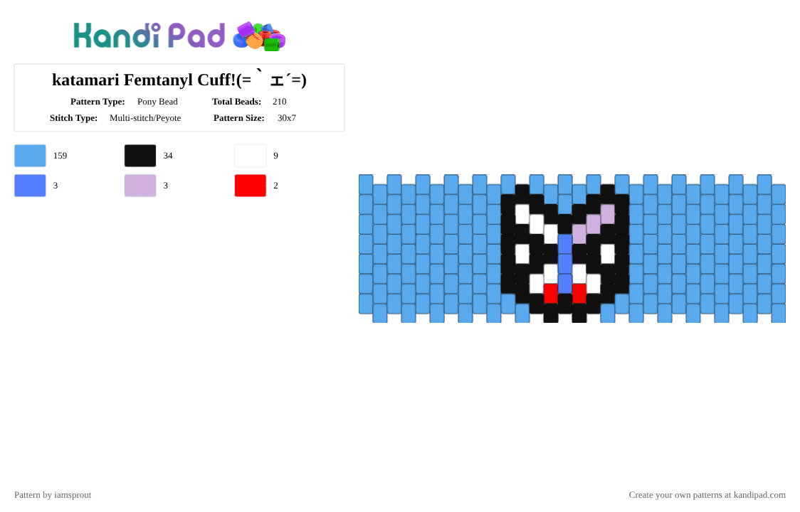 katamari Femtanyl Cuff!(=｀ェ´=) - Pony Bead Pattern by iamsprout on Kandi Pad - light blue
