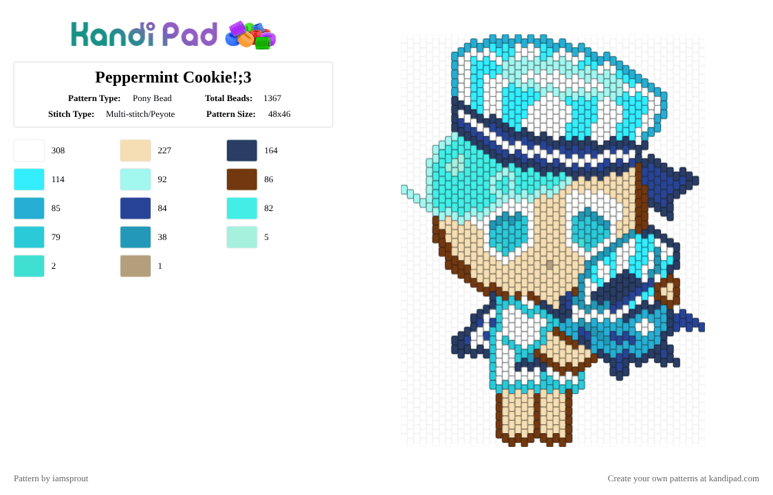 Peppermint Cookie!;3 - Pony Bead Pattern by iamsprout on Kandi Pad - light blue