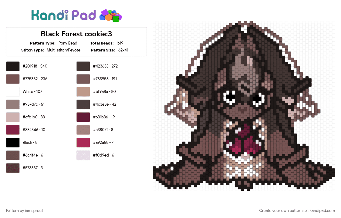 Black Forest cookie:3 - Pony Bead Pattern by iamsprout on Kandi Pad - brown