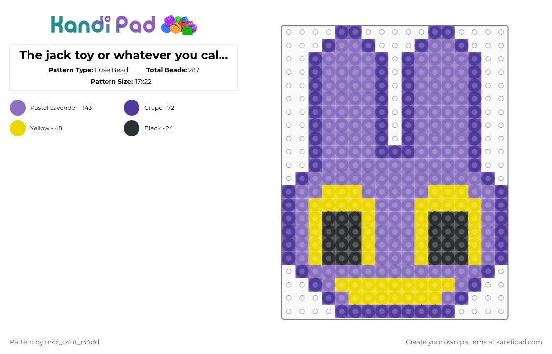 The jack toy or whatever you call him - Fuse Bead Pattern by m4x_c4nt_r34dd on Kandi Pad - blue,tadc,jax,gets joy from making u suffer,cringey rabbit man