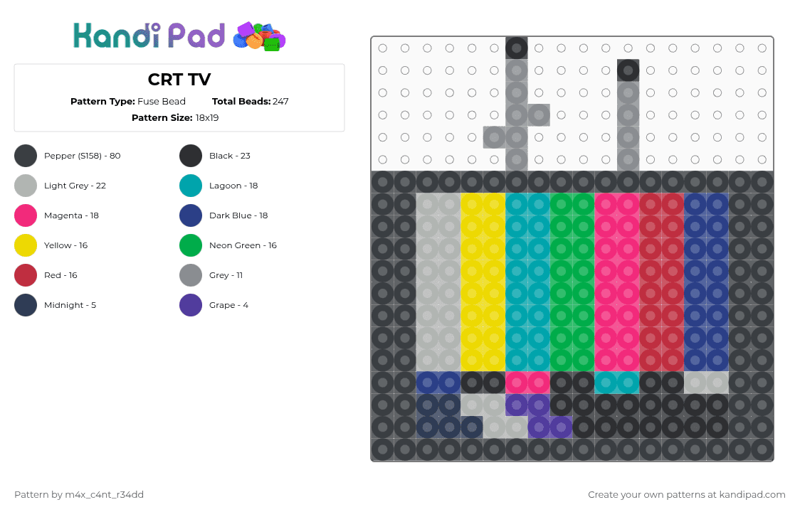 CRT TV - Fuse Bead Pattern by m4x_c4nt_r34dd on Kandi Pad - black,yellow,green,red,colorful,tv,crt tv