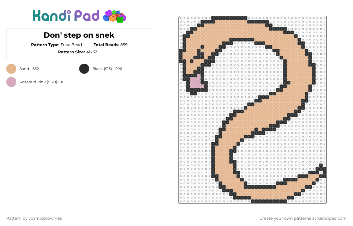 Don\' step on snek - Fuse Bead Pattern by cosmicbrownies on Kandi Pad - beige