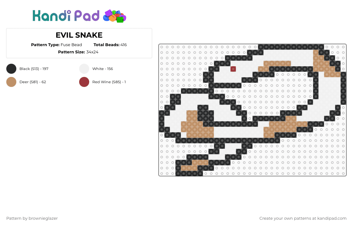 EVIL SNAKE - Fuse Bead Pattern by brownieglazer on Kandi Pad - white,tan