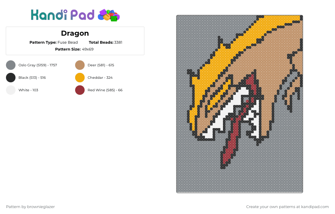 Dragon Fuse Bead Pattern - Kandi Pad | Kandi Patterns, Fuse Bead ...