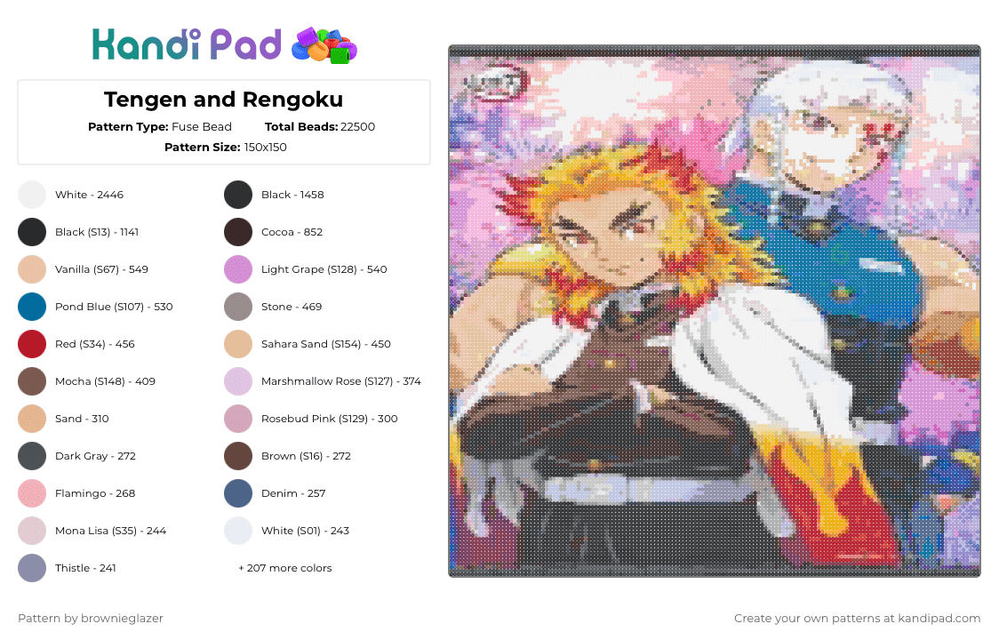 Tengen and Rengoku - Fuse Bead Pattern by brownieglazer on Kandi Pad - gray,brown,beige,blue,orange,colorful