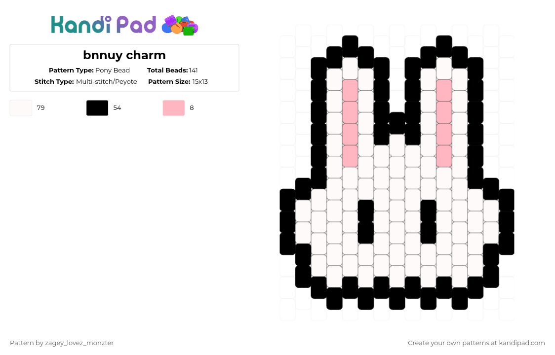 big bnnuy charm - Pony Bead Pattern by zagey_the_bunny on Kandi Pad - white