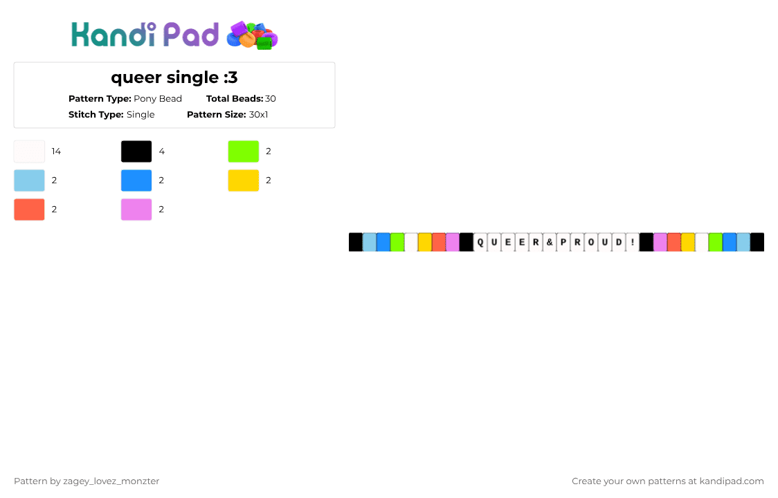 queer single :3 - Pony Bead Pattern by zagey_the_bunny on Kandi Pad - white,light blue