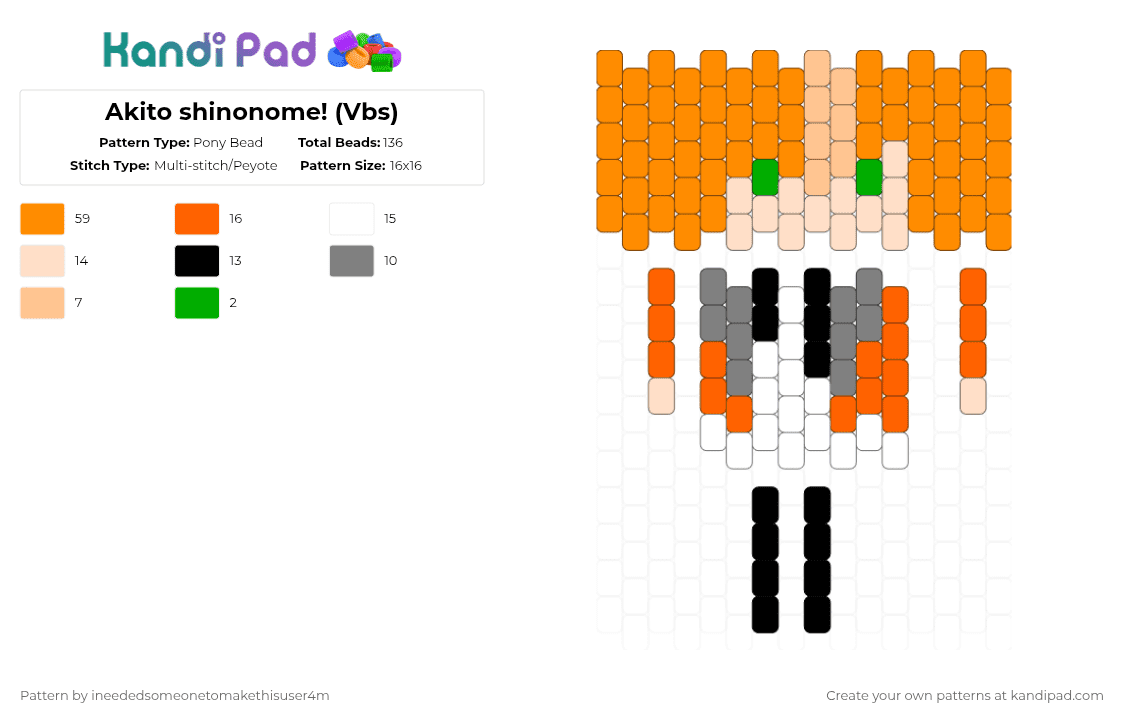 Akito shinonome! (Vbs) - Pony Bead Pattern by ineededsomeonetomakethisuser4m on Kandi Pad - orange,pjsk,kandi dolls,vivid bad squad