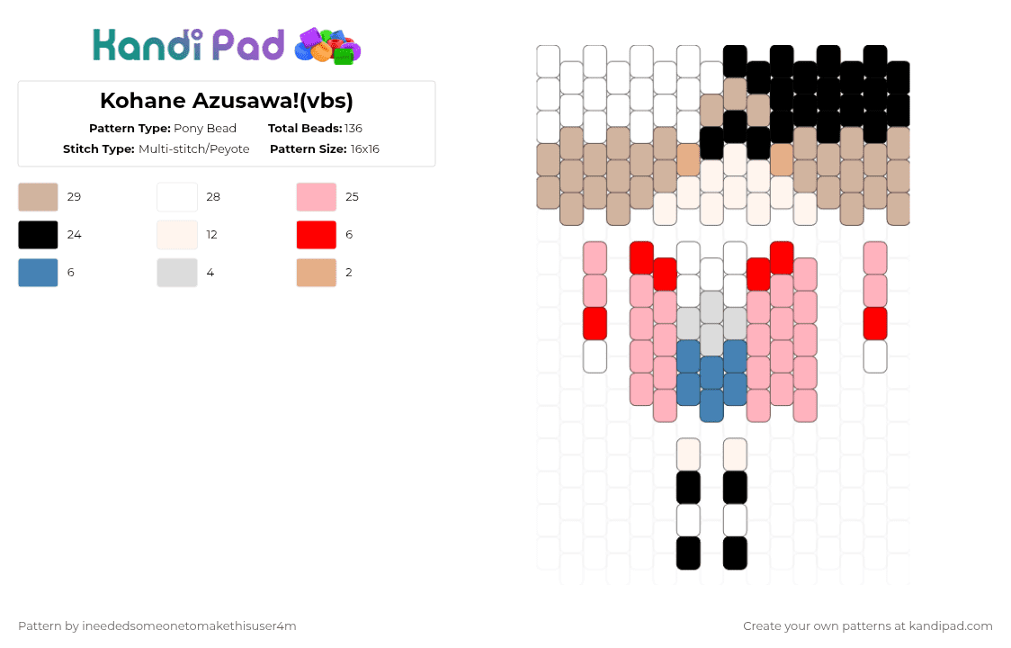 Kohane Azusawa!(vbs) - Pony Bead Pattern by ineededsomeonetomakethisuser4m on Kandi Pad - beige, kandi doll, pink, pjsk, vivid bad squad