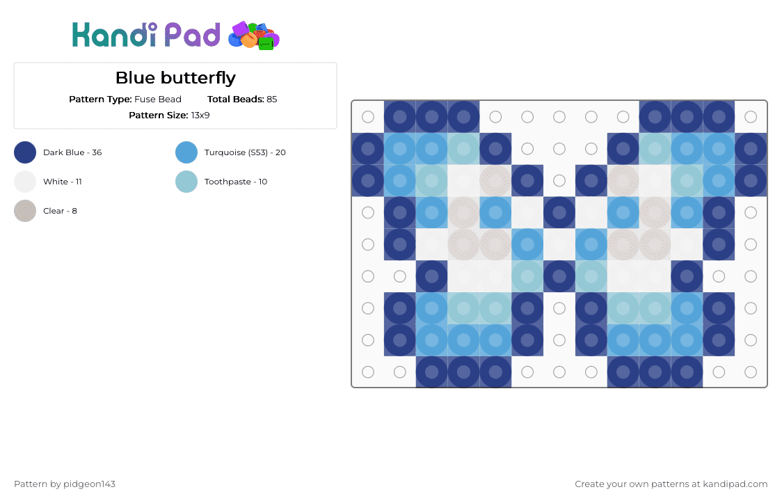 Blue butterfly - Fuse Bead Pattern by pidgeon143 on Kandi Pad - blue, light blue