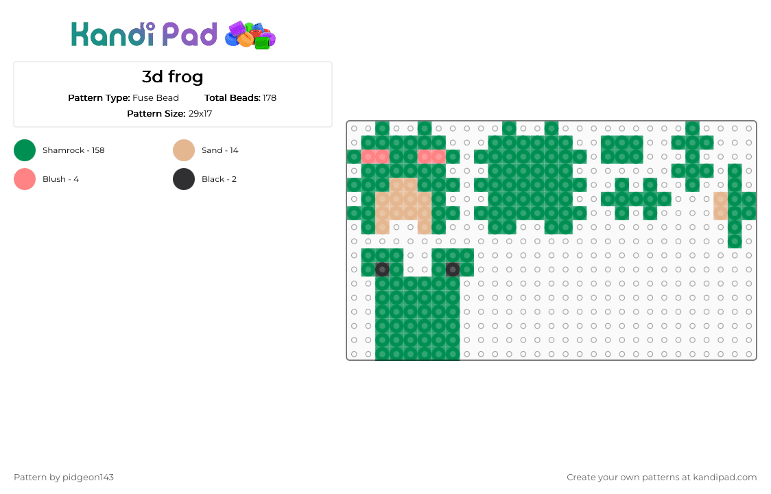3d frog - Fuse Bead Pattern by pidgeon143 on Kandi Pad - 3d, frog, green