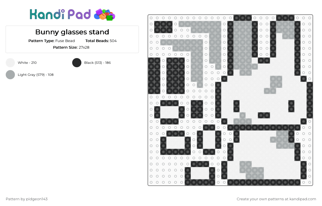 Bunny glasses stand - Fuse Bead Pattern by pidgeon143 on Kandi Pad - bunny, glasses, gray, rabbit, stand, sunglasses, white