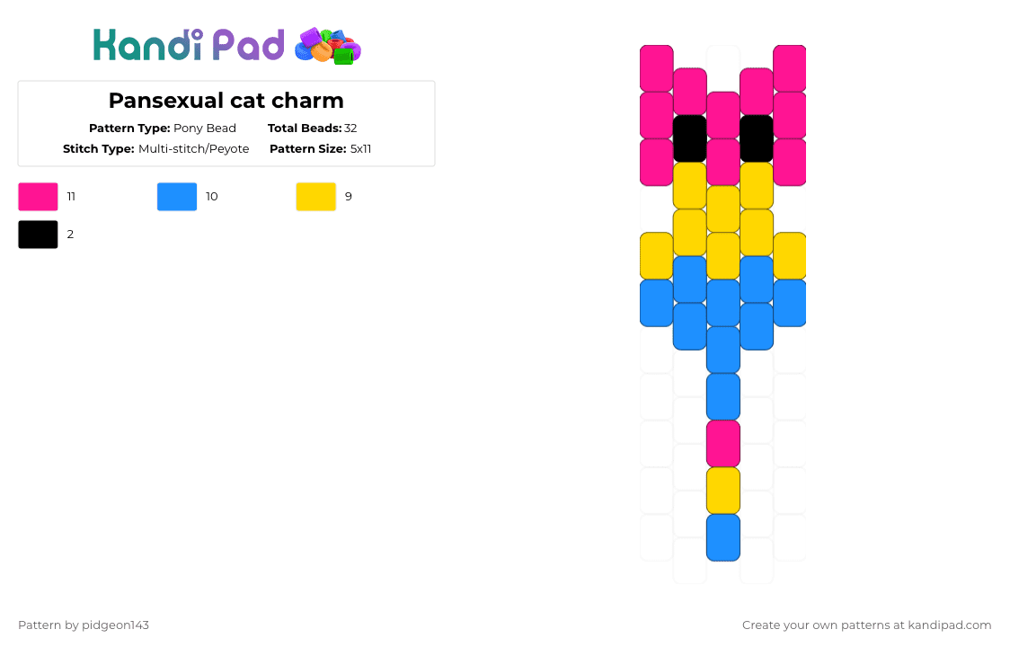 Pansexual cat charm - Pony Bead Pattern by pidgeon143 on Kandi Pad - light blue, pink