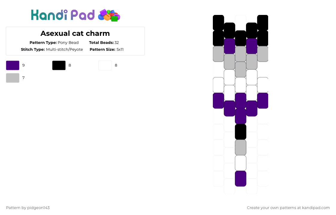 Asexual cat charm - Pony Bead Pattern by pidgeon143 on Kandi Pad - purple,beige