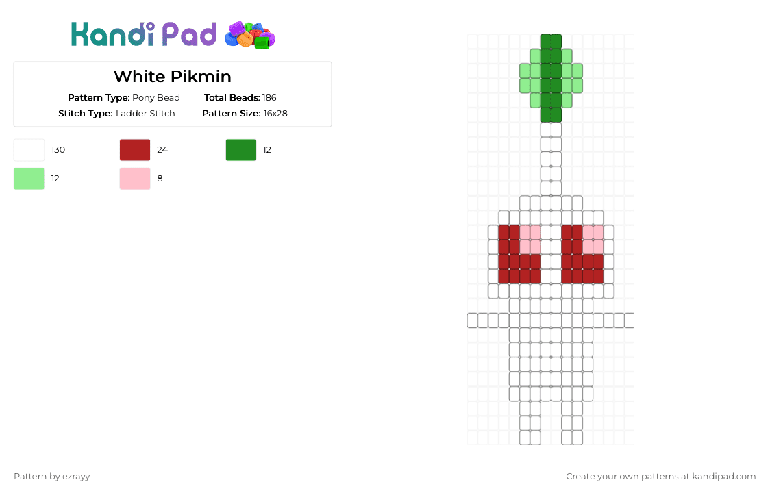 White Pikmin - Pony Bead Pattern by ezrayy on Kandi Pad - pikmin, red, white