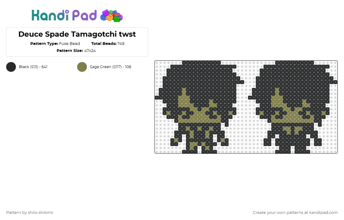 Deuce Spade Tamagotchi twst - Fuse Bead Pattern by shilo-shikimi on Kandi Pad - black,twisted wonderland,deuce spade,twst,tamagotchi
