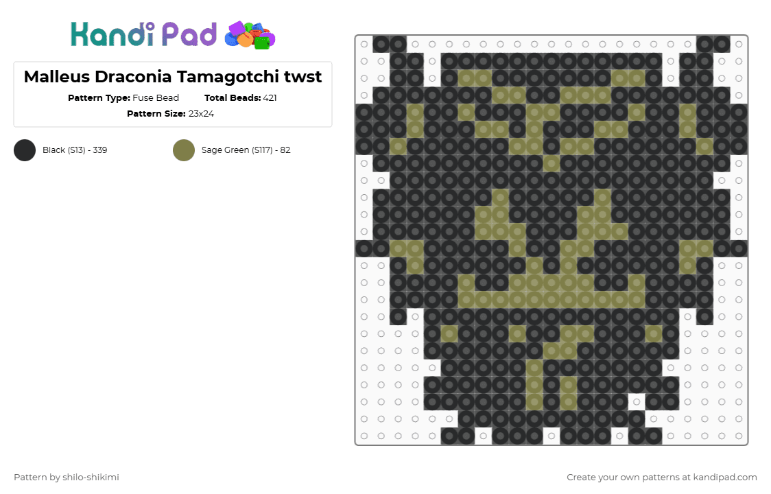 Malleus Draconia Tamagotchi twst - Fuse Bead Pattern by shilo-shikimi on Kandi Pad - black,twisted wonderland,malleus draconia,twst,tamagotchi