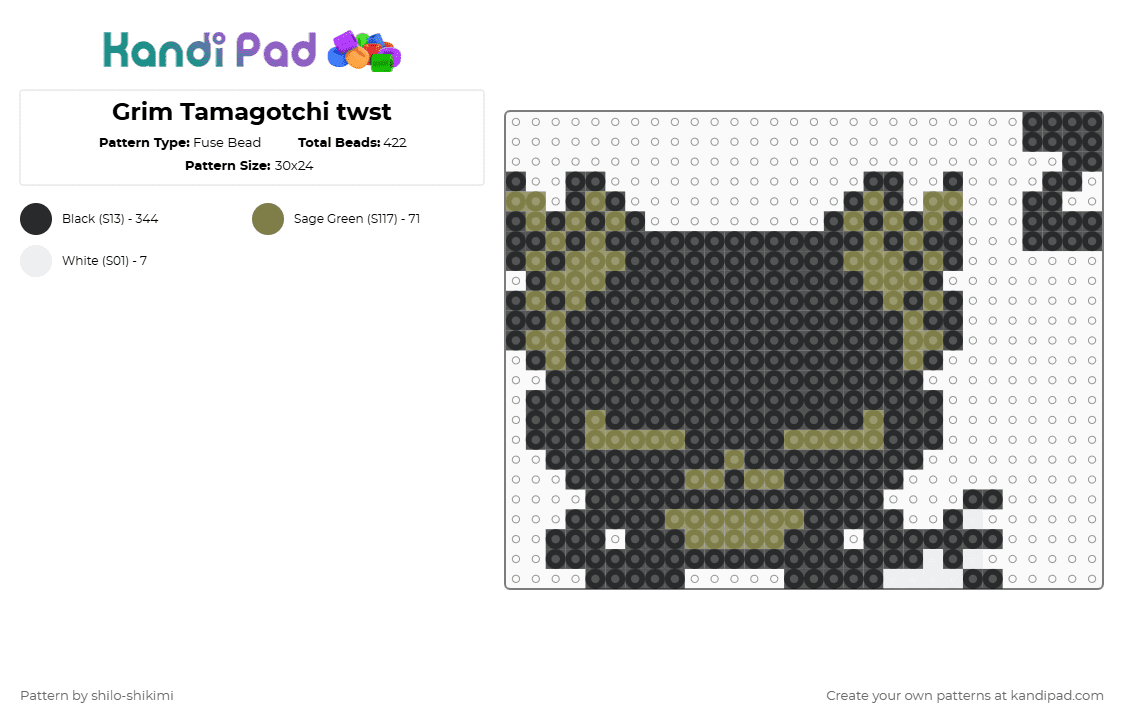 Grim Sleeping Tamagotchi twst - Fuse Bead Pattern by shilo-shikimi on Kandi Pad - black,gold,twisted wonderland,twst,grim,tamagotchi,characters
