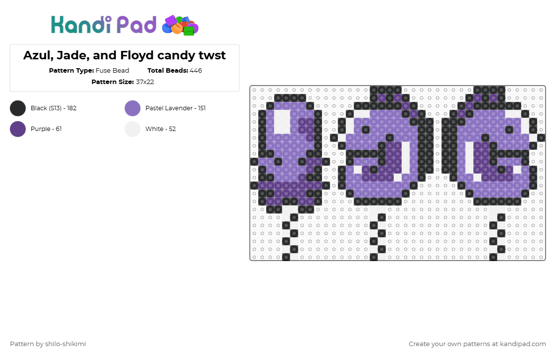 Azul, Jade, and Floyd candy twst - Fuse Bead Pattern by shilo-shikimi on Kandi Pad - blue,purple,candy,twisted wonderlan,twst,azul ashengrotto,floyd leech,jade leech,food