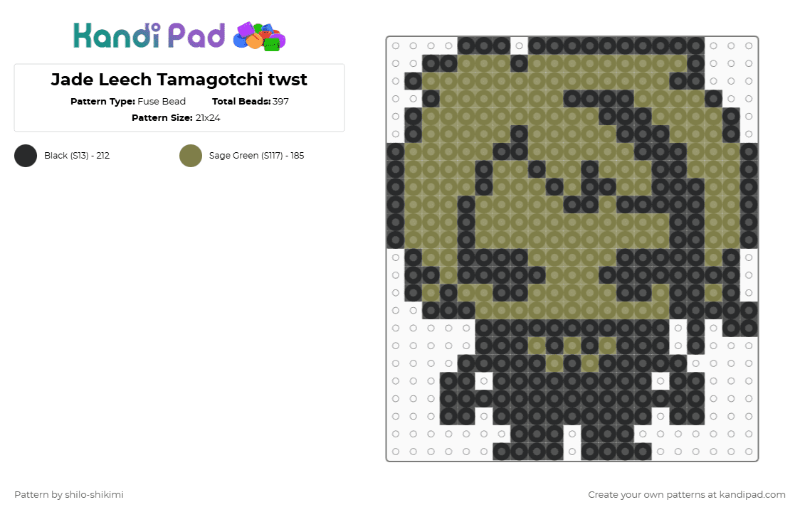 Jade Leech Tamagotchi twst - Fuse Bead Pattern by shilo-shikimi on Kandi Pad - black,gold,twisted wonderland,jade leech,twst,tamagotchi