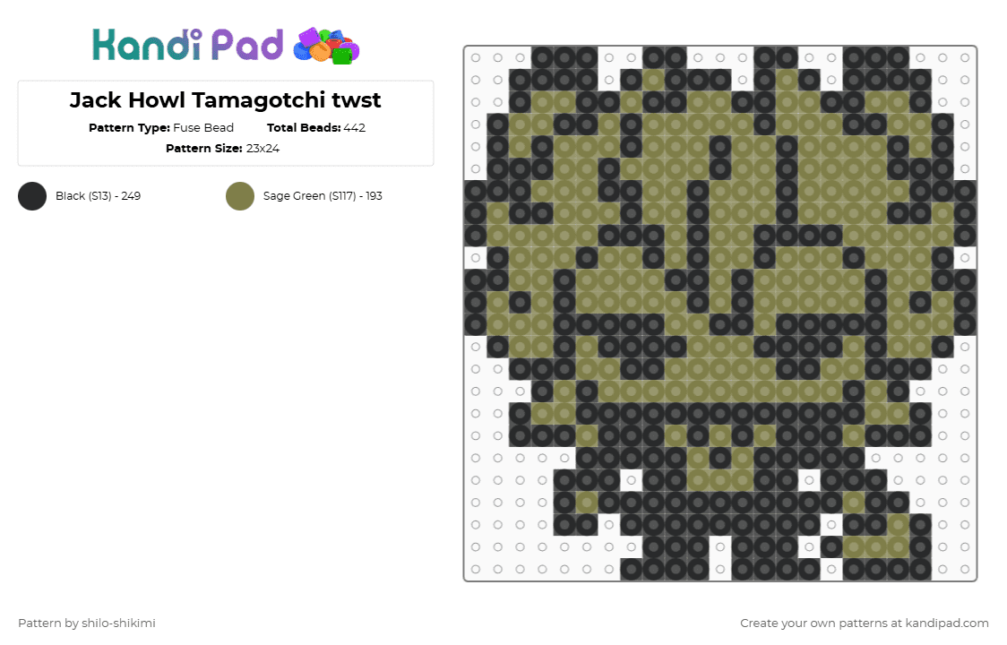 Jack Howl Tamagotchi twst - Fuse Bead Pattern by shilo-shikimi on Kandi Pad - black,gold,twisted wonderland,twst,jack howl,tamagotchi,characters