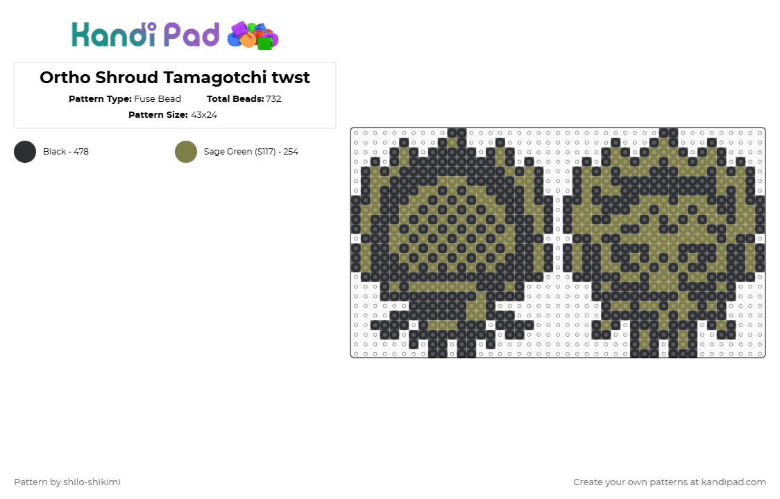 Ortho Shroud Tamagotchi twst - Fuse Bead Pattern by shilo-shikimi on Kandi Pad - black,gold,twisted wonderland,twst,ortho shroud,tamagotchi