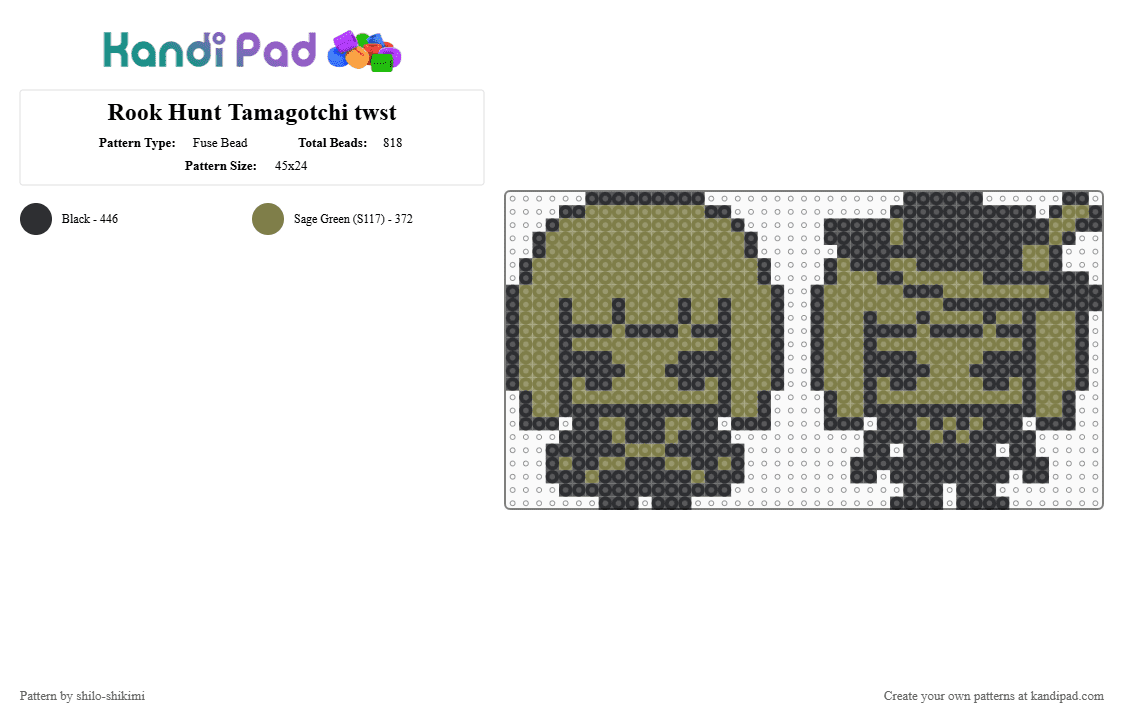 Rook Hunt Tamagotchi twst - Fuse Bead Pattern by shilo-shikimi on Kandi Pad - black,gold,twisted wonderland,twst,rook hunt,tamagotchi,anime