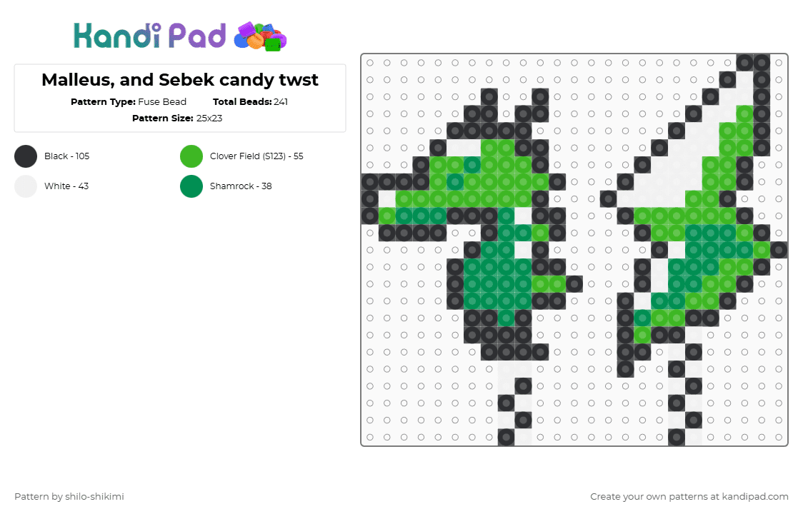 Malleus, and Sebek candy twst - Fuse Bead Pattern by shilo-shikimi on Kandi Pad - white,green,twisted wonderland,twst,sebek zigvolt,malleus draconia,candy,food