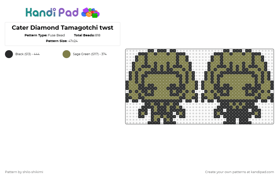 Cater Diamond Tamagotchi twst - Fuse Bead Pattern by shilo-shikimi on Kandi Pad - gold,black,twisted wonderland,cater diamond,twst,tamagotchi,characters