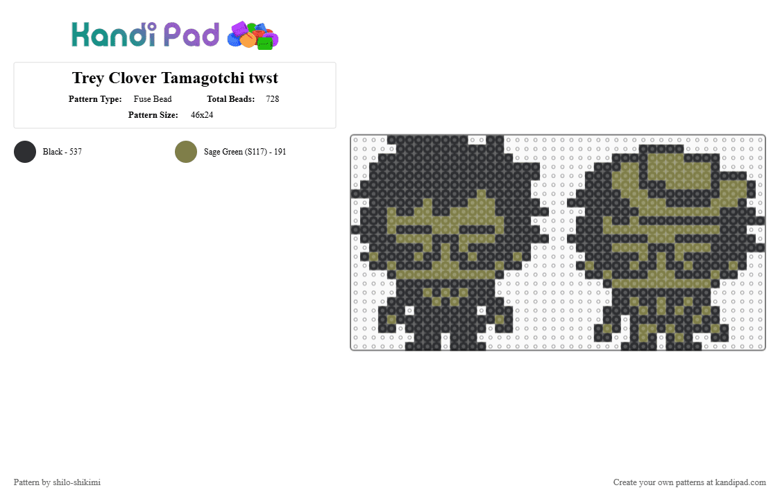 Trey Clover Tamagotchi twst - Fuse Bead Pattern by shilo-shikimi on Kandi Pad - black,gold,twisted wonderland,trey,trey clover,clover,twst,tamagotchi,anime