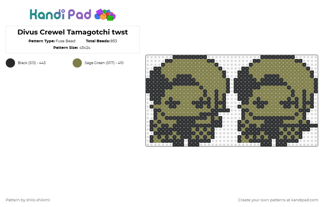 Divus Crewel Tamagotchi twst - Fuse Bead Pattern by shilo-shikimi on Kandi Pad - black,gold,twisted wonderland,divus crewel,twst