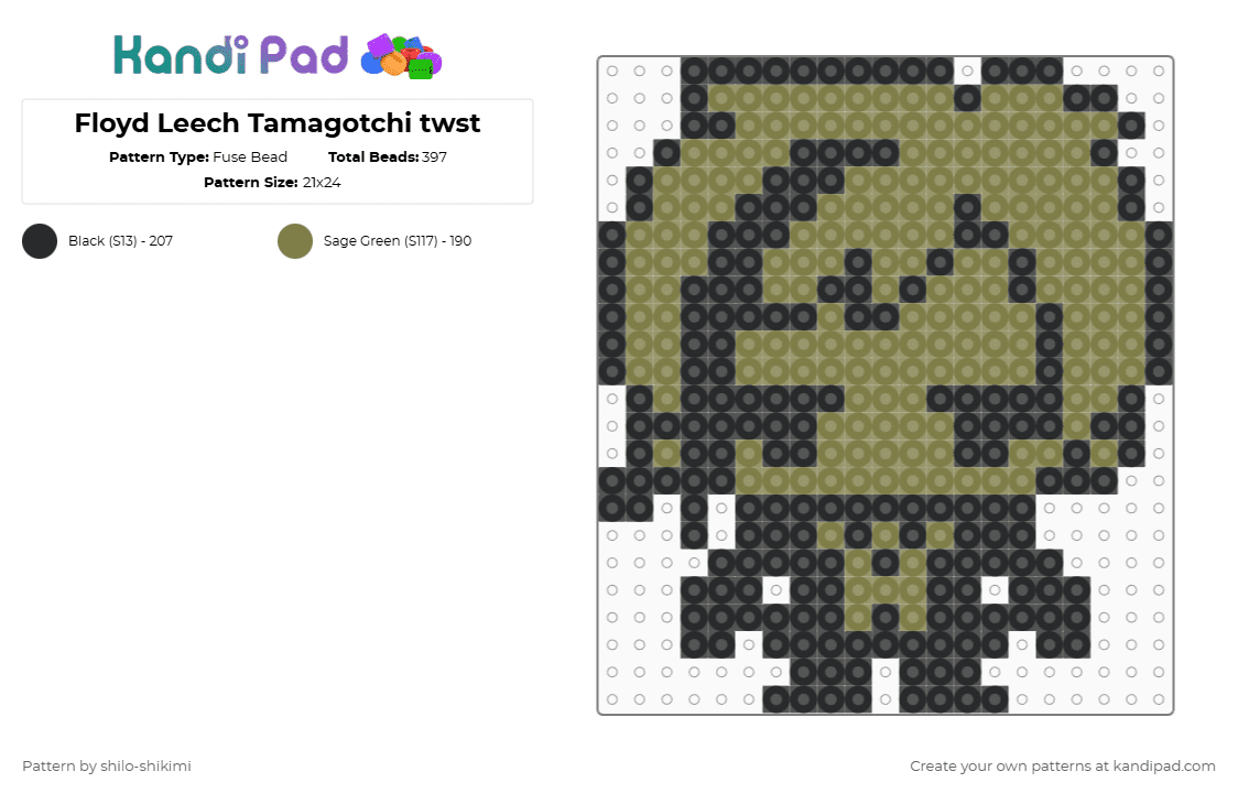 Floyd Leech Tamagotchi twst - Fuse Bead Pattern by shilo-shikimi on Kandi Pad - black,gold,twisted wonderland,floyd leech,twst,tamagotchi