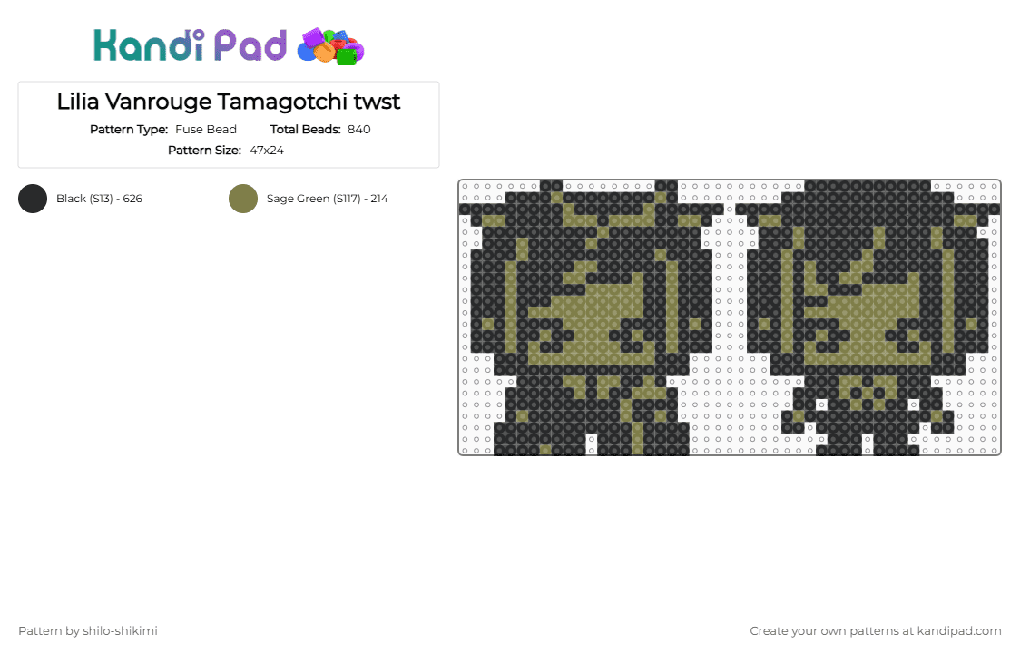 Lilia Vanrouge Tamagotchi twst - Fuse Bead Pattern by shilo-shikimi on Kandi Pad - anime, black, cute, kawaii, lilia, lilia vanrouge, tamagotchi, twisted wonderland, twst