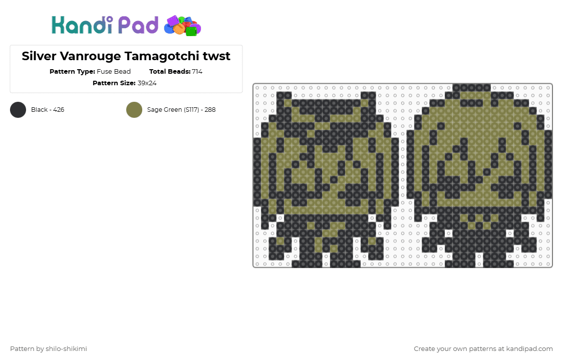 Silver Vanrouge Tamagotchi twst - Fuse Bead Pattern by shilo-shikimi on Kandi Pad - black,gold,twisted wonderland,twst,silver,silver vanrouge,tamagotchi