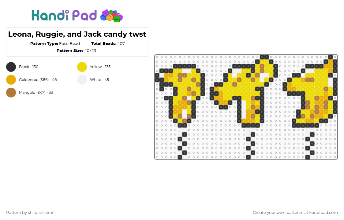 Leona, Ruggie, and Jack candy twst - Fuse Bead Pattern by shilo-shikimi on Kandi Pad - yellow,twisted wonderland,twst,candy,leona kingscholar,ruggie bucchi,jack howl,food