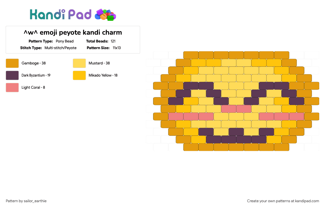 ^w^ emoji peyote kandi charm - Pony Bead Pattern by sailor_earthiexd on Kandi Pad - emoji, kewl, orange, yellow