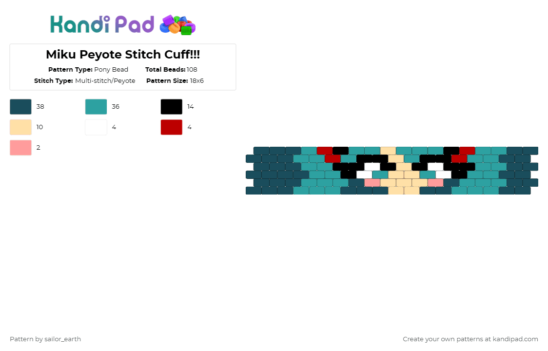 Miku Peyote Stitch Cuff!!! - Pony Bead Pattern by sailor_earthie on Kandi Pad - blue,teal,miku,vocaloid