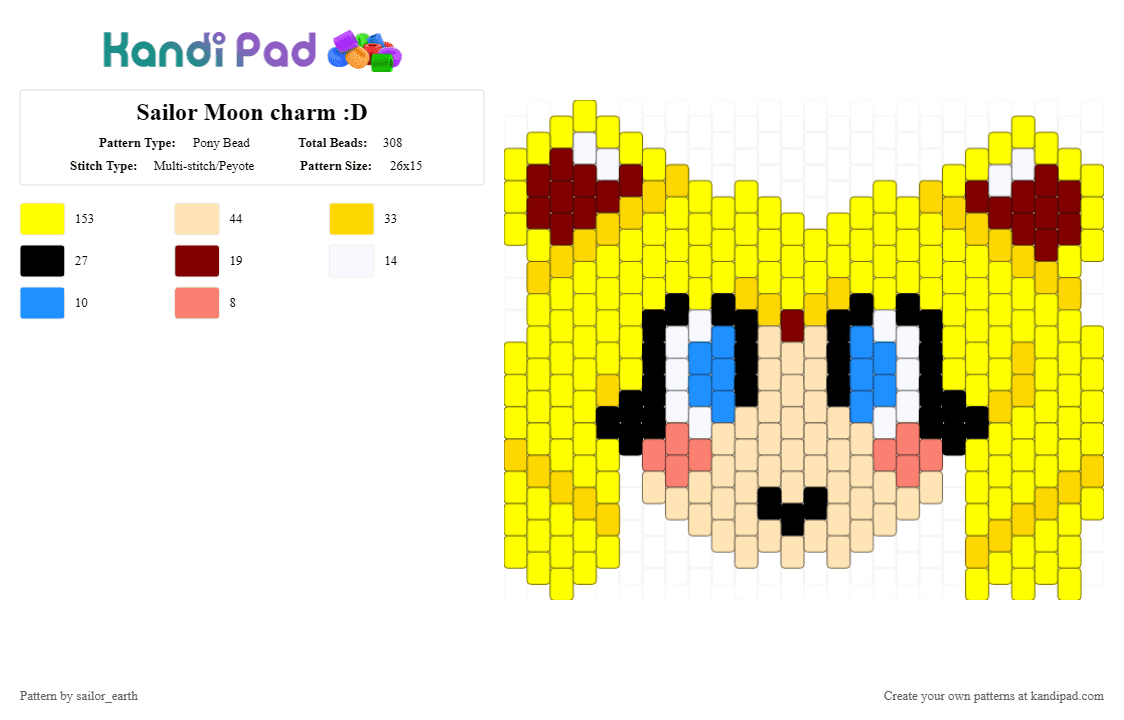 Sailor Moon charm :D - Pony Bead Pattern by sailor_earthiexd on Kandi Pad - anime, chibi, magicalgirl, sailormoon, yellow