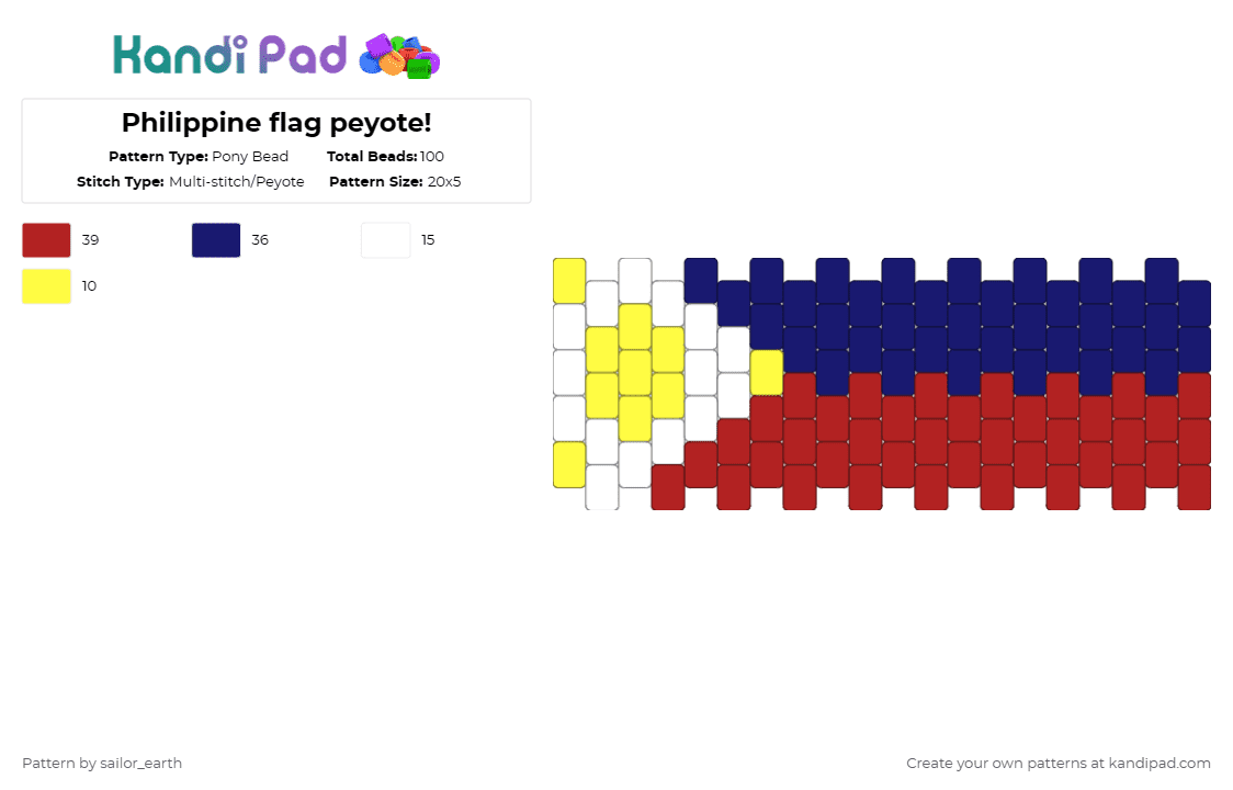 Philippine flag peyote! Pony Bead Pattern - Kandi Pad | Kandi Patterns ...