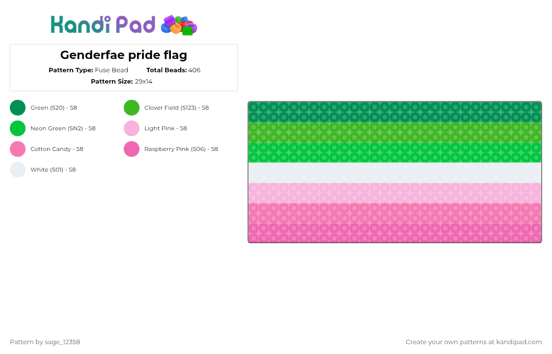 Genderfae pride flag - Fuse Bead Pattern by sage_12358 on Kandi Pad - green,pink